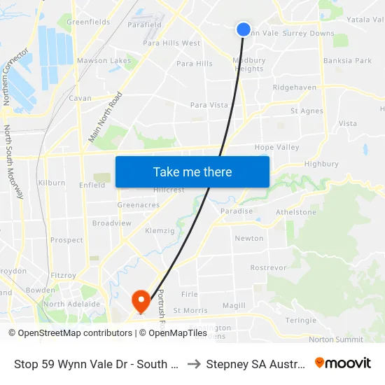 Stop 59 Wynn Vale Dr - South side to Stepney SA Australia map