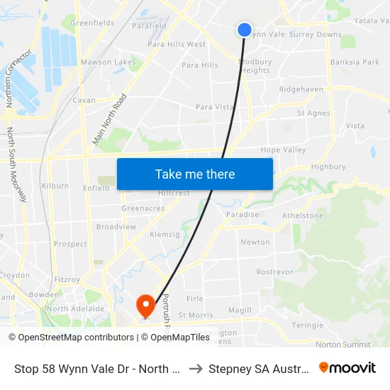 Stop 58 Wynn Vale Dr - North side to Stepney SA Australia map