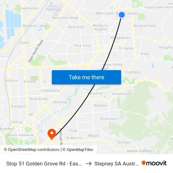 Stop 51 Golden Grove Rd - East side to Stepney SA Australia map