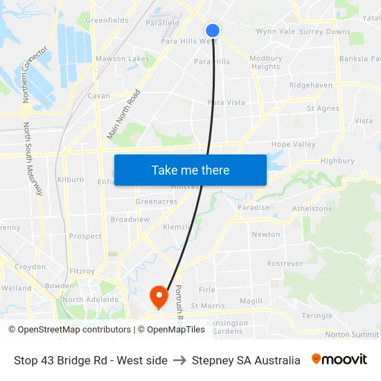 Stop 43 Bridge Rd - West side to Stepney SA Australia map
