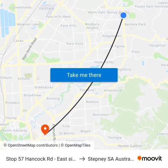 Stop 57 Hancock Rd - East side to Stepney SA Australia map