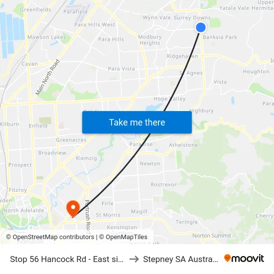 Stop 56 Hancock Rd - East side to Stepney SA Australia map