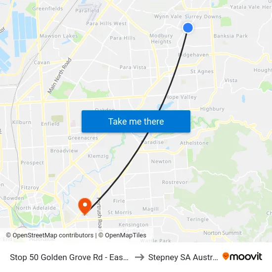 Stop 50 Golden Grove Rd - East side to Stepney SA Australia map
