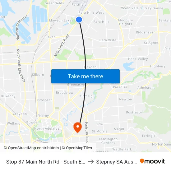 Stop 37 Main North Rd - South East side to Stepney SA Australia map