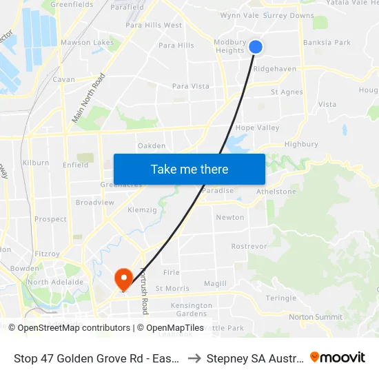 Stop 47 Golden Grove Rd - East side to Stepney SA Australia map