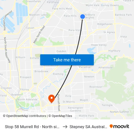 Stop 58 Murrell Rd - North side to Stepney SA Australia map