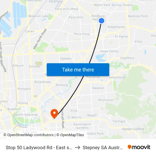 Stop 50 Ladywood Rd - East side to Stepney SA Australia map