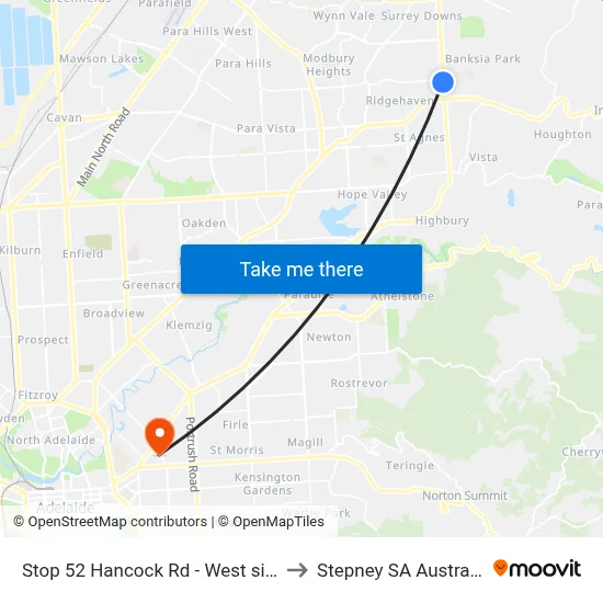 Stop 52 Hancock Rd - West side to Stepney SA Australia map