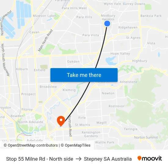 Stop 55 Milne Rd - North side to Stepney SA Australia map