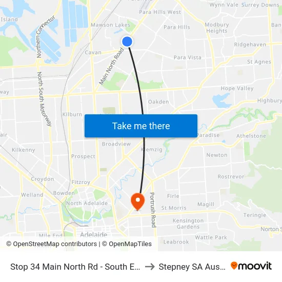 Stop 34 Main North Rd - South East side to Stepney SA Australia map