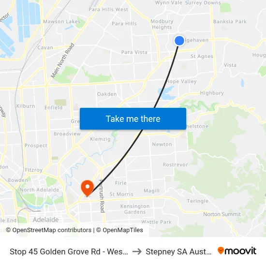 Stop 45 Golden Grove Rd - West side to Stepney SA Australia map