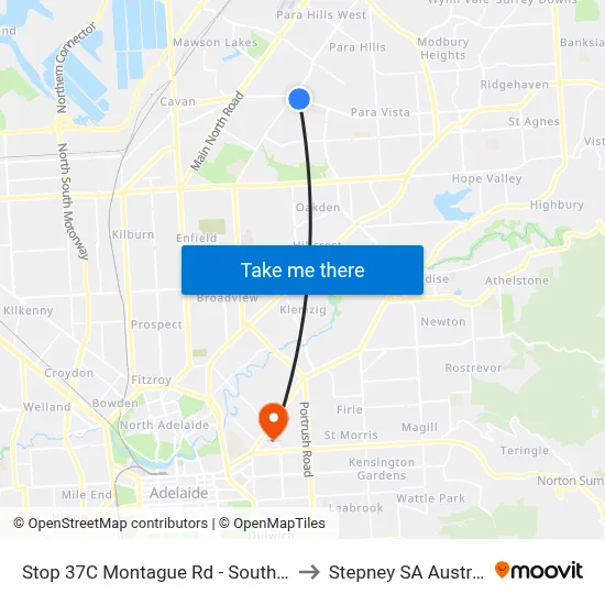 Stop 37C Montague Rd - South side to Stepney SA Australia map