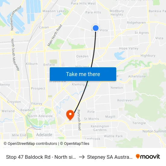 Stop 47 Baldock Rd - North side to Stepney SA Australia map