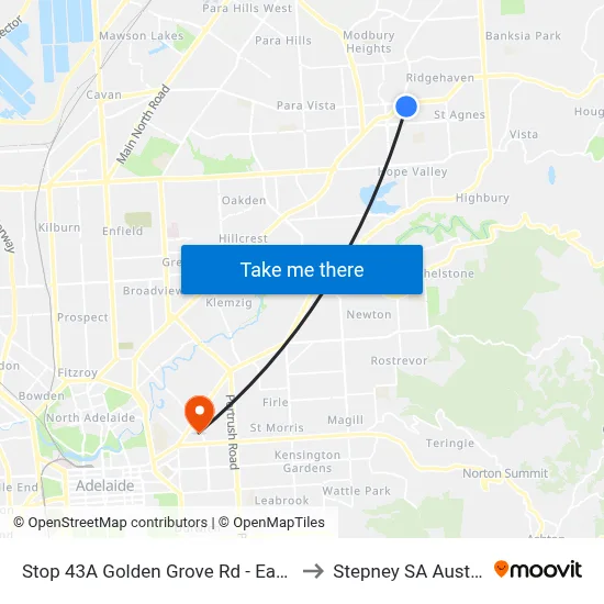 Stop 43A Golden Grove Rd - East side to Stepney SA Australia map