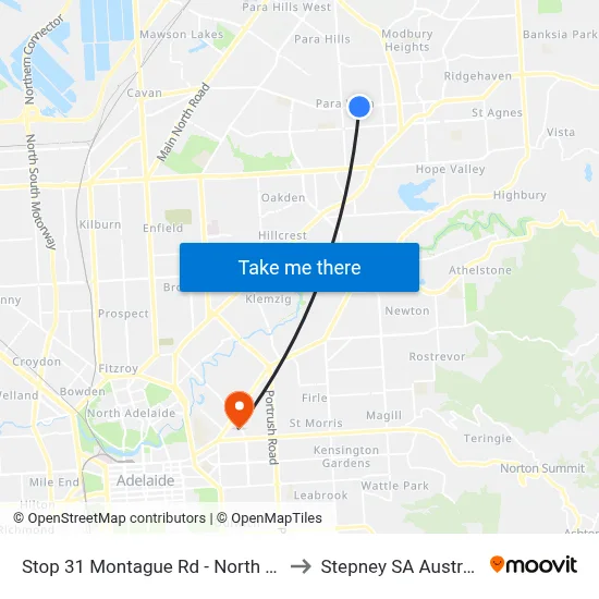 Stop 31 Montague Rd - North side to Stepney SA Australia map