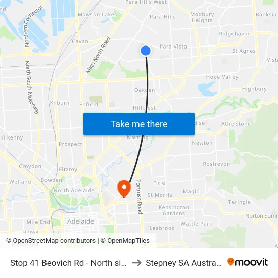 Stop 41 Beovich Rd - North side to Stepney SA Australia map