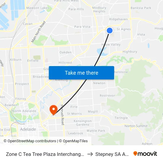Zone C Tea Tree Plaza Interchange - West side to Stepney SA Australia map