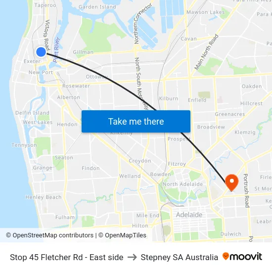 Stop 45 Fletcher Rd - East side to Stepney SA Australia map