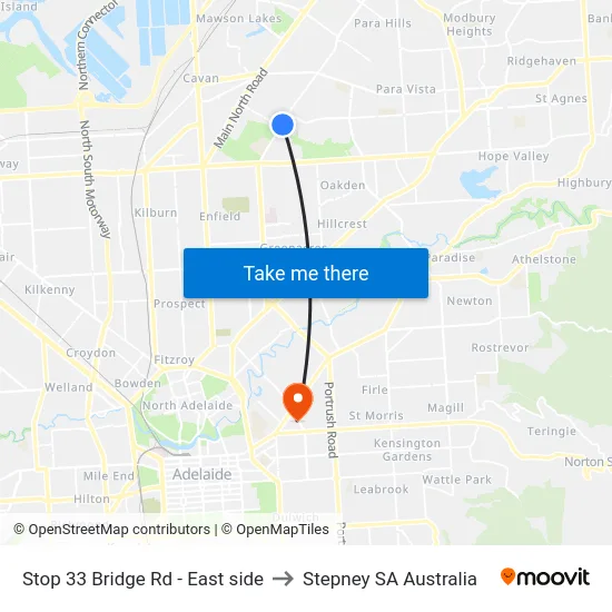 Stop 33 Bridge Rd - East side to Stepney SA Australia map