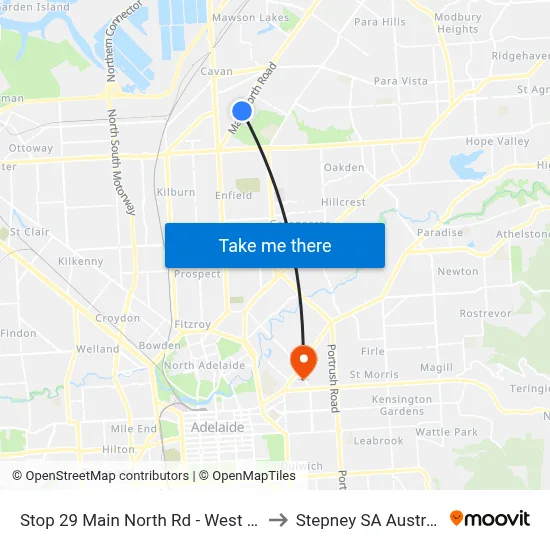 Stop 29 Main North Rd - West side to Stepney SA Australia map