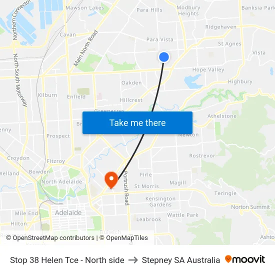 Stop 38 Helen Tce - North side to Stepney SA Australia map