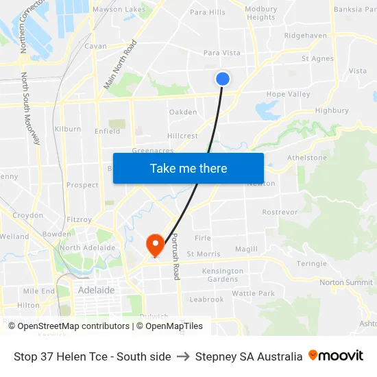 Stop 37 Helen Tce - South side to Stepney SA Australia map