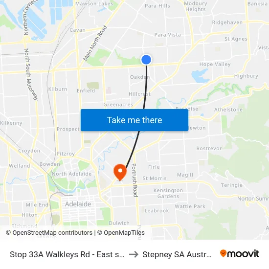 Stop 33A Walkleys Rd - East side to Stepney SA Australia map