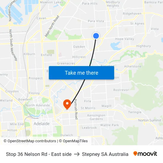 Stop 36 Nelson Rd - East side to Stepney SA Australia map