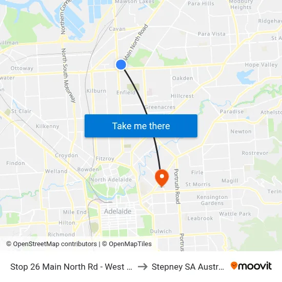 Stop 26 Main North Rd - West side to Stepney SA Australia map