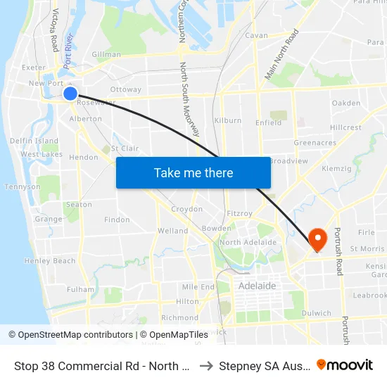 Stop 38 Commercial Rd - North East side to Stepney SA Australia map