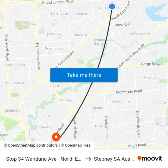 Stop 34 Wandana Ave - North East side to Stepney SA Australia map