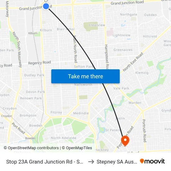 Stop 23A Grand Junction Rd - South side to Stepney SA Australia map