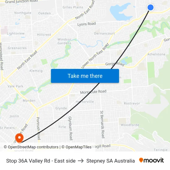 Stop 36A Valley Rd - East side to Stepney SA Australia map