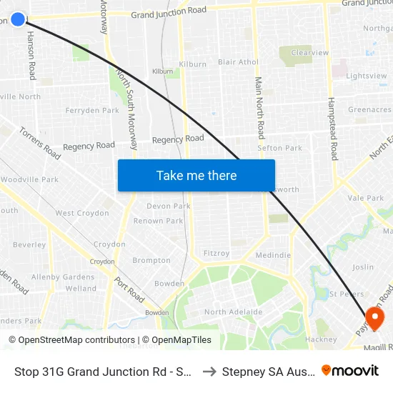 Stop 31G Grand Junction Rd - South side to Stepney SA Australia map