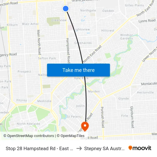 Stop 28 Hampstead Rd - East side to Stepney SA Australia map