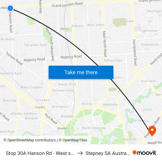Stop 30A Hanson Rd - West side to Stepney SA Australia map