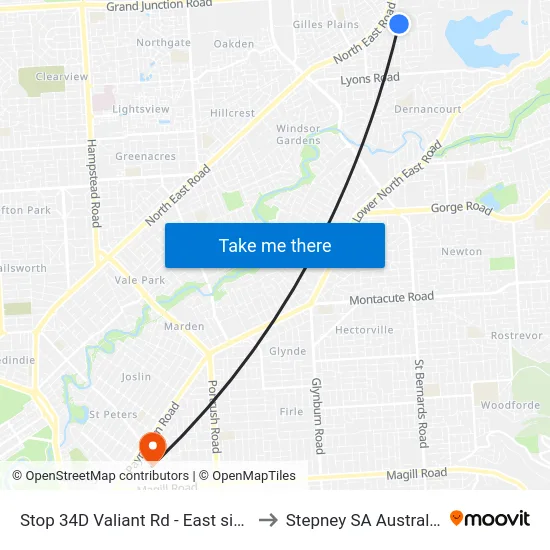 Stop 34D Valiant Rd - East side to Stepney SA Australia map