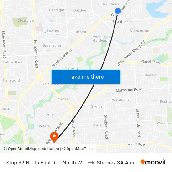 Stop 32 North East Rd - North West side to Stepney SA Australia map