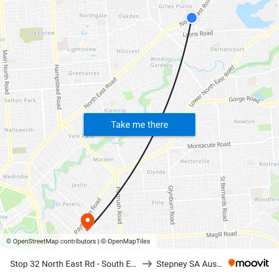Stop 32 North East Rd - South East side to Stepney SA Australia map