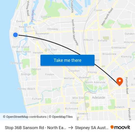 Stop 36B Sansom Rd - North East side to Stepney SA Australia map
