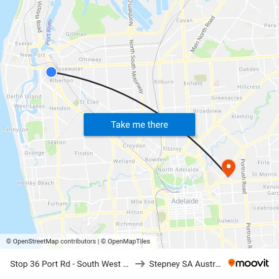 Stop 36 Port Rd - South West side to Stepney SA Australia map