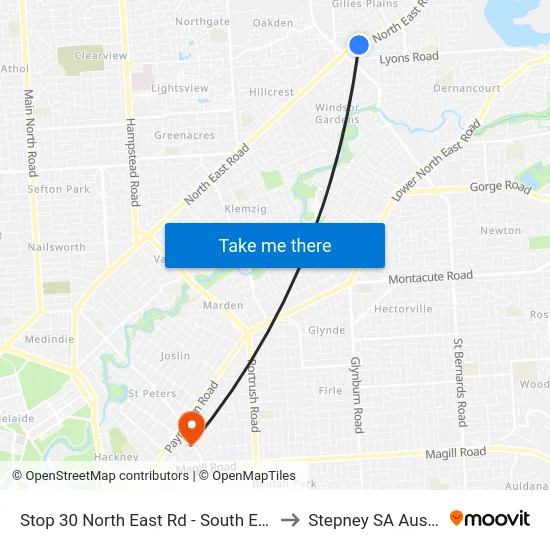 Stop 30 North East Rd - South East side to Stepney SA Australia map