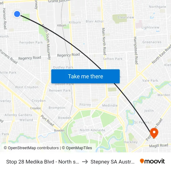 Stop 28 Medika Blvd - North side to Stepney SA Australia map