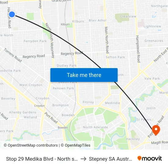 Stop 29 Medika Blvd - North side to Stepney SA Australia map