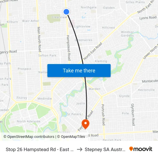 Stop 26 Hampstead Rd - East side to Stepney SA Australia map