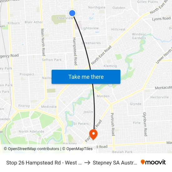 Stop 26 Hampstead Rd - West side to Stepney SA Australia map