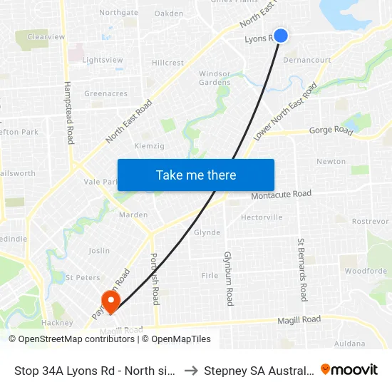 Stop 34A Lyons Rd - North side to Stepney SA Australia map