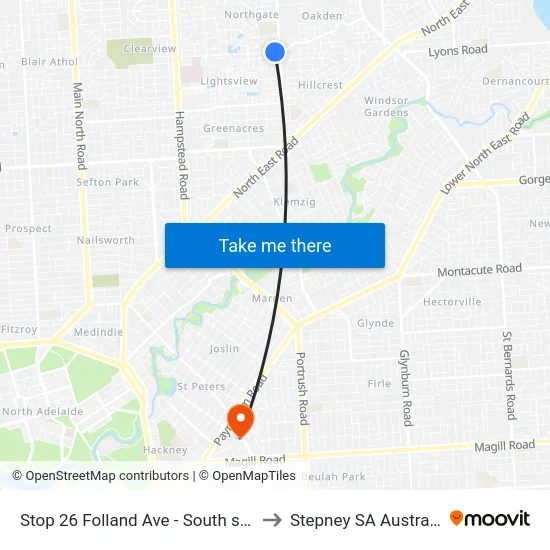 Stop 26 Folland Ave - South side to Stepney SA Australia map