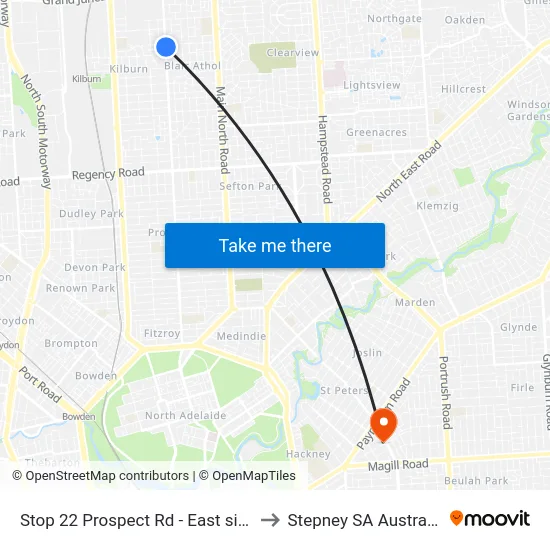 Stop 22 Prospect Rd - East side to Stepney SA Australia map