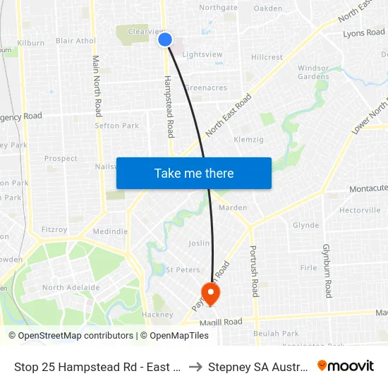 Stop 25 Hampstead Rd - East side to Stepney SA Australia map